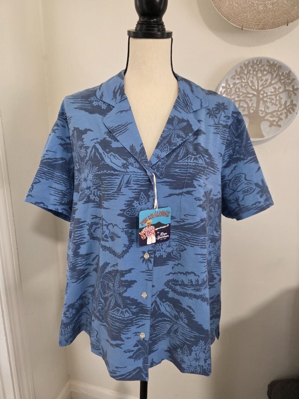 Vintage NwT Joe Kealohas By Reyn Spooner Blue Palm Tree Hawaiian Shirt Sz XL New